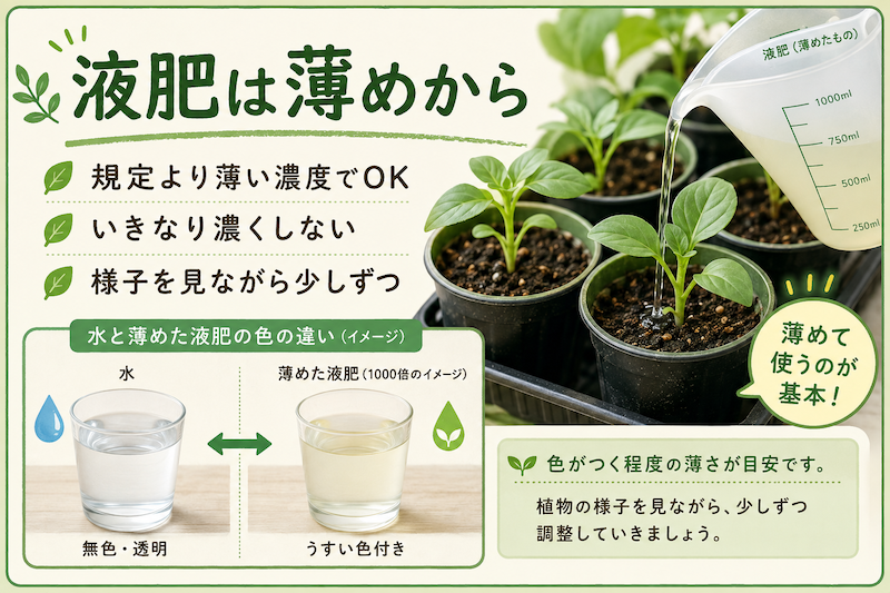 通常より薄い液肥から