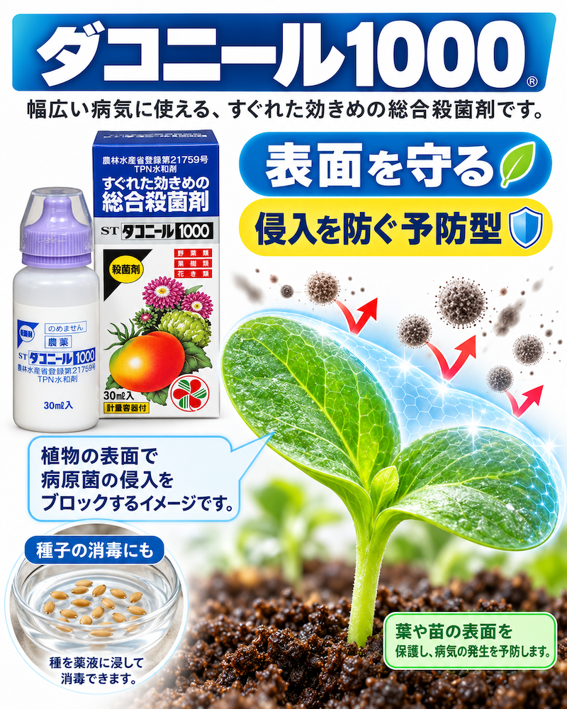 、植物表面で病原菌の侵入を防ぐ予防型の殺菌剤